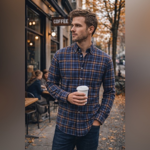 Stenströms Other - Stenströms Fitted Body Plaid Button Down Shirt M Blue Brown Twofold Super Cotton